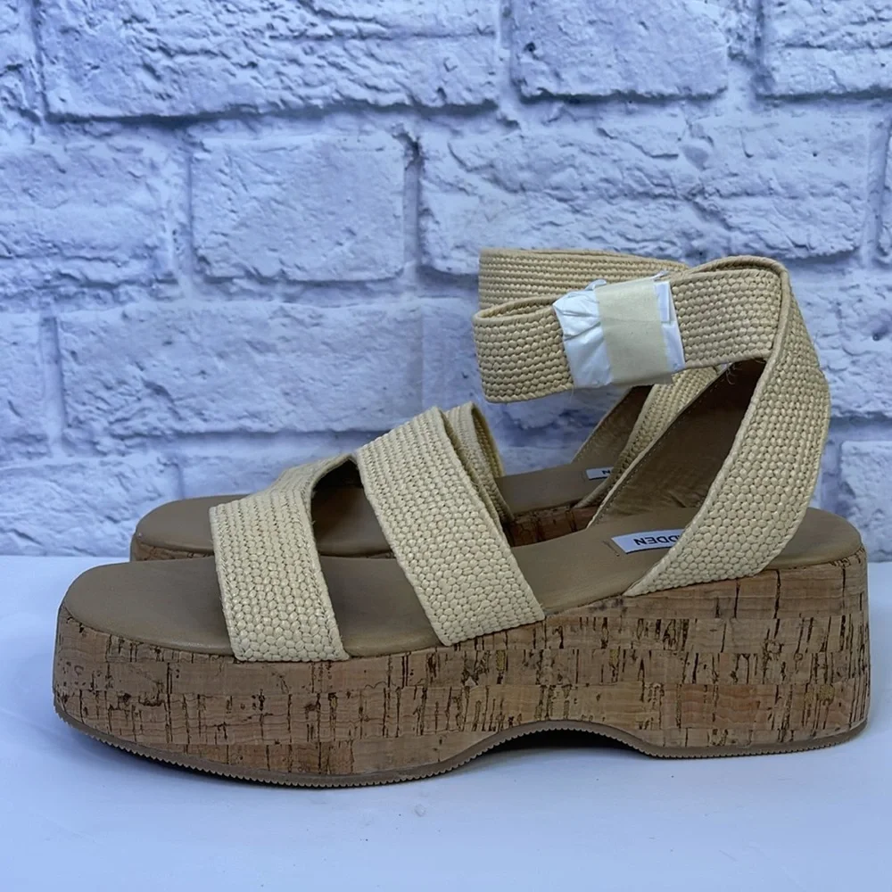 Steve Madden Womens Sashes Woven Flatform Sandals Beige 8